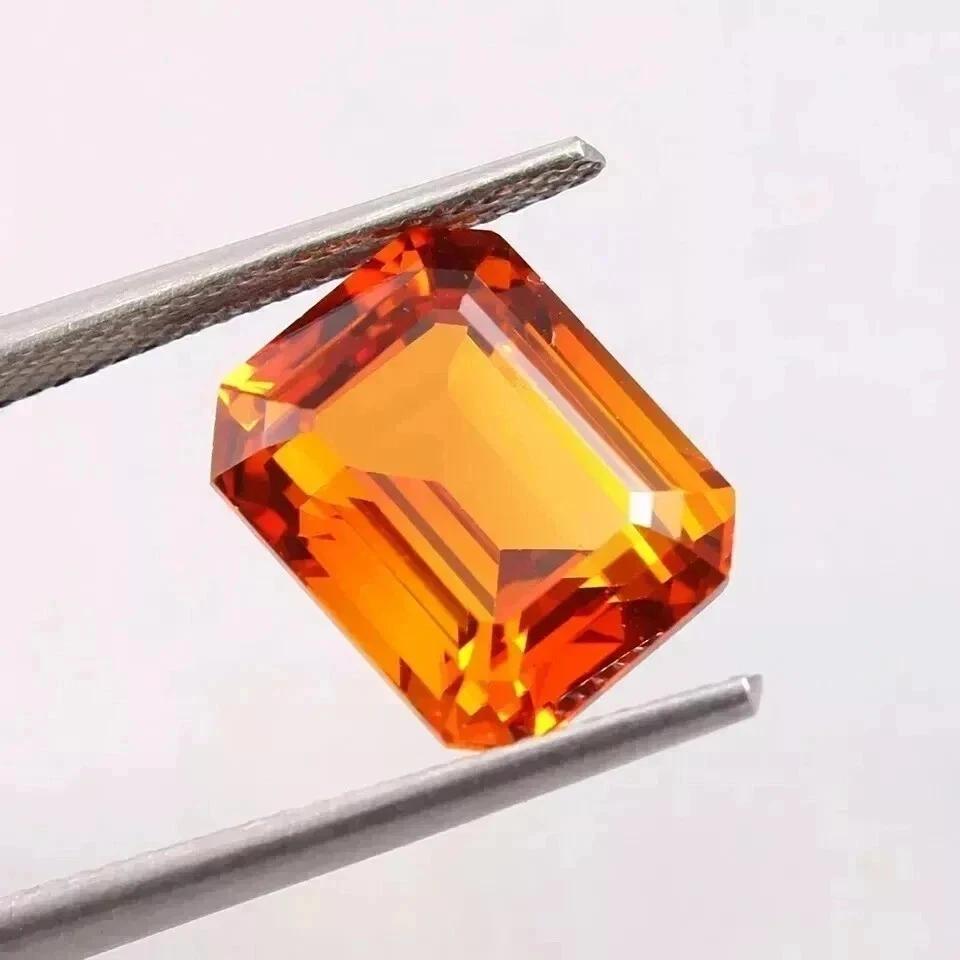 Natural 24 Ct Flawless Orange Sapphire Emerald Cut Certified Loose Gemstone
