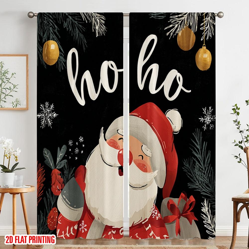 2pcs,2D Plane Printing Creative Curtains HO HO HO Santa Claus Versatile Polyester Fabric (without Rod) Versatile All for Living