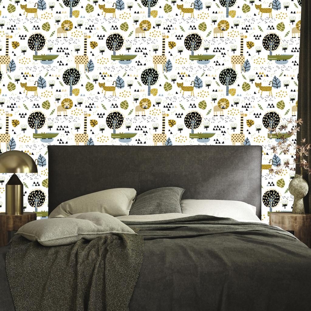 Lions Trees Leaves and Dots Wallpaper for Living Room and Bedroom 50x1000
