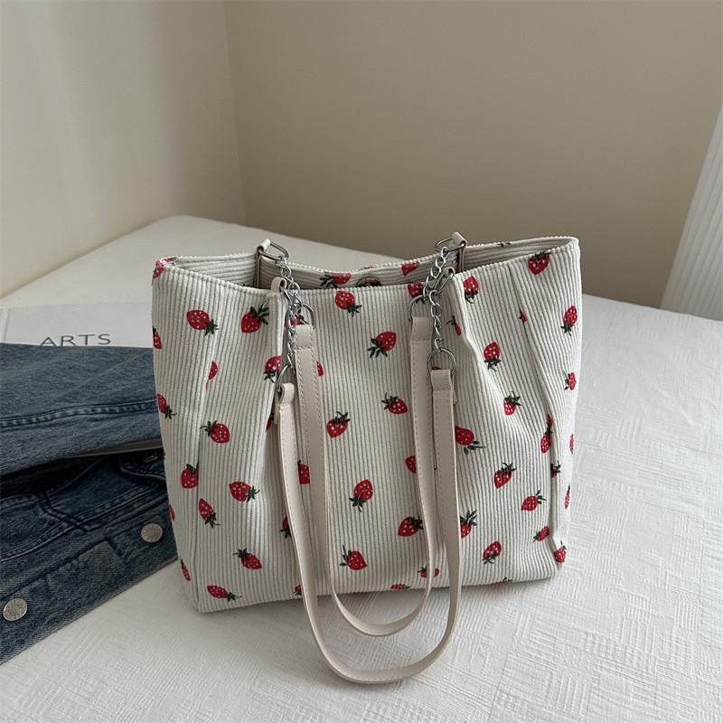 Модная Милая Вельветовая Сумка-Тоут с Клубникой Стильная Наплечная Сумка-Тоут для Повседневного Использования белый