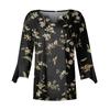 Women's Loose Casual Three-quarter Sleeves V-neck Lace Floral Print T-shirt Top