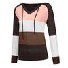 Fashion Women Casual Patchwork V-Neck Long Sleeves Hooded Sweater Blouse Tops