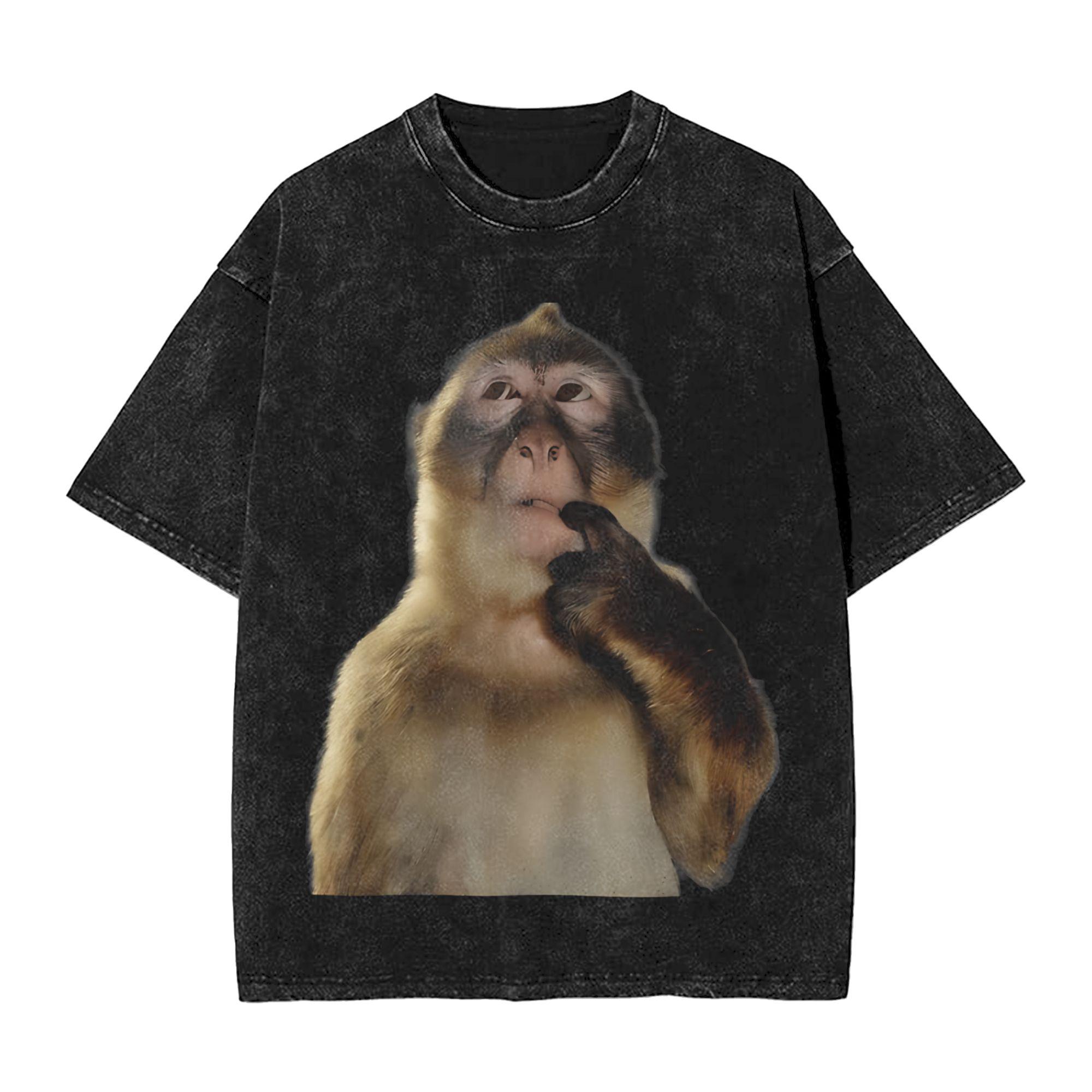 

Graphic Printed Funny Thinking Monkey Meme Washed T Shirts Outfit Harajuku TShirts for Unisex Women Tees S