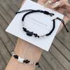New 2pcs Natural Moonstone Obsidian Rabbit Cat Couple Bracelets for Women Men Charm Cats Bracelets Fashion Jewelry Friends Gifts
