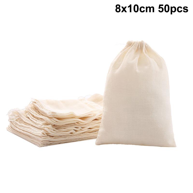 50Pcs Tea Bags Food Grade Cotton Gauze Tea Filter Bags Spice Filter Bags With String Healing Seal Spice Filter Tea Bags For Spic