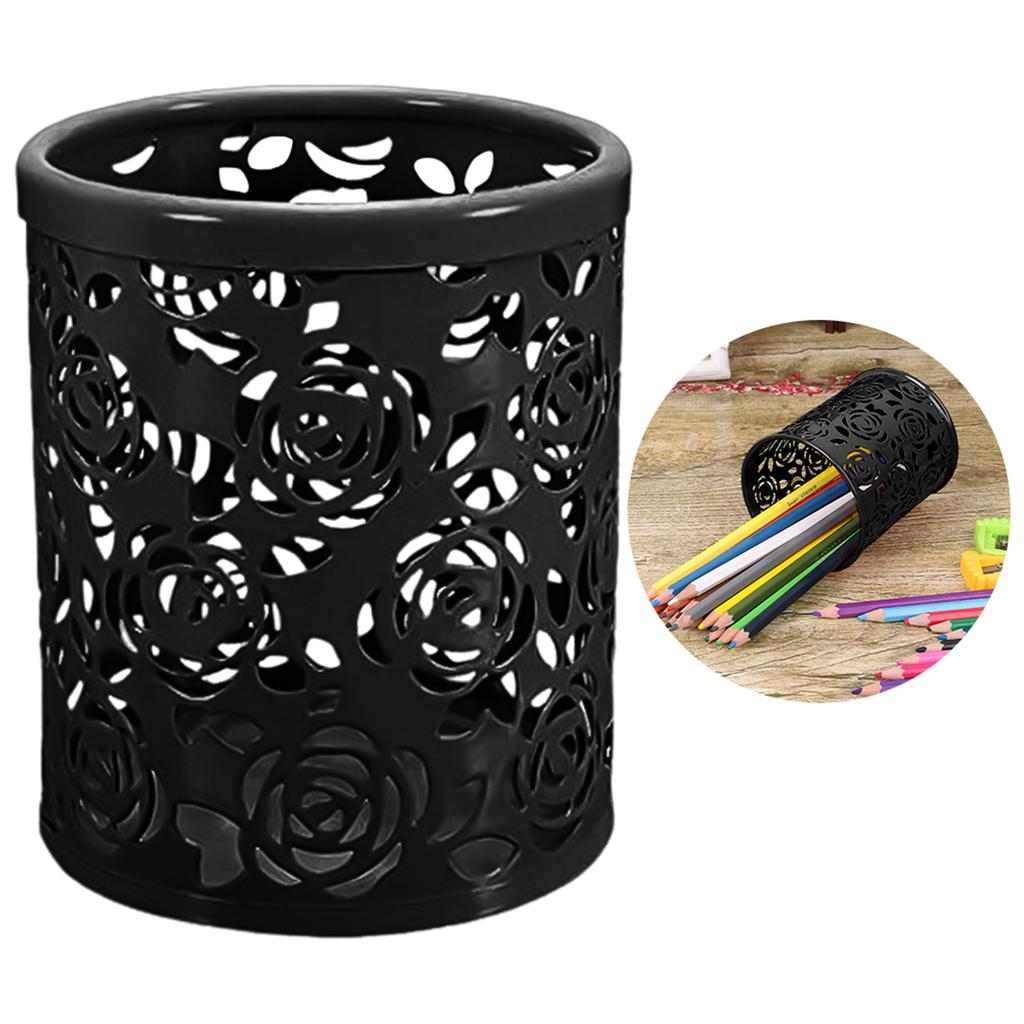 Creative Hollow Rose Pattern Pen Pot Holder Fashion Desktop Pen Cup Makeup Brush Container Aesthetic Desk Organizer For School