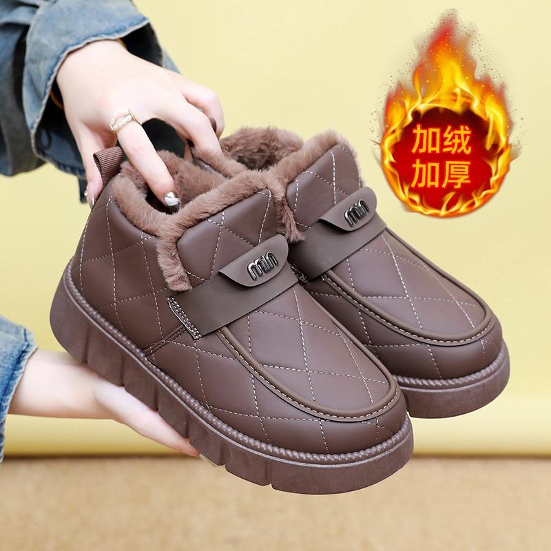 

Зимние новые женские хлопковые ботинки на толстой подошве, непродуваемые и водонепроницаемые, удобные и повседневные, с начесом и утолщенные теплые мамины сноубутсы 41 темно-коричневого