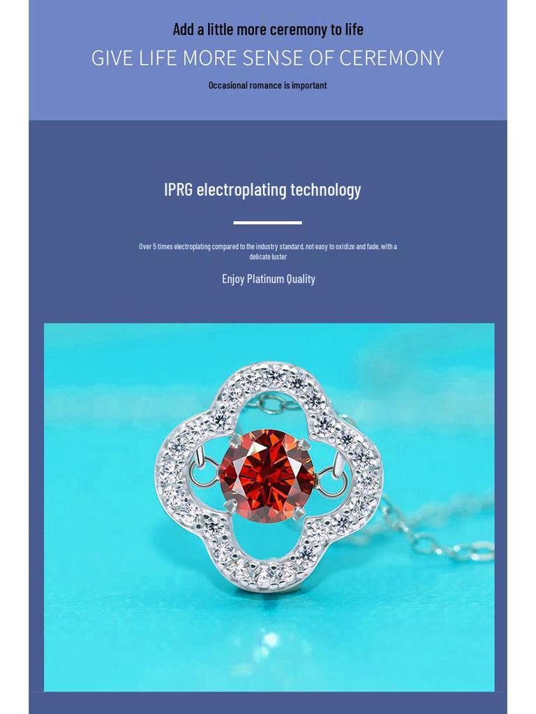 S925 Silver Dancing Heart Moissanite Necklace: Women's 50-Point Colored Moissanite Clover Pendant on Clavicle Chain