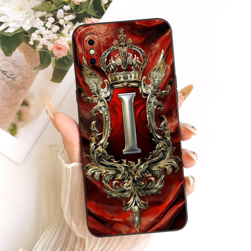 For iPhone X A1865 Phone Case For iPhone XS A2097 Cover Luxury A-Z Letters Fashion Crown 2D Painted Silicone Casing