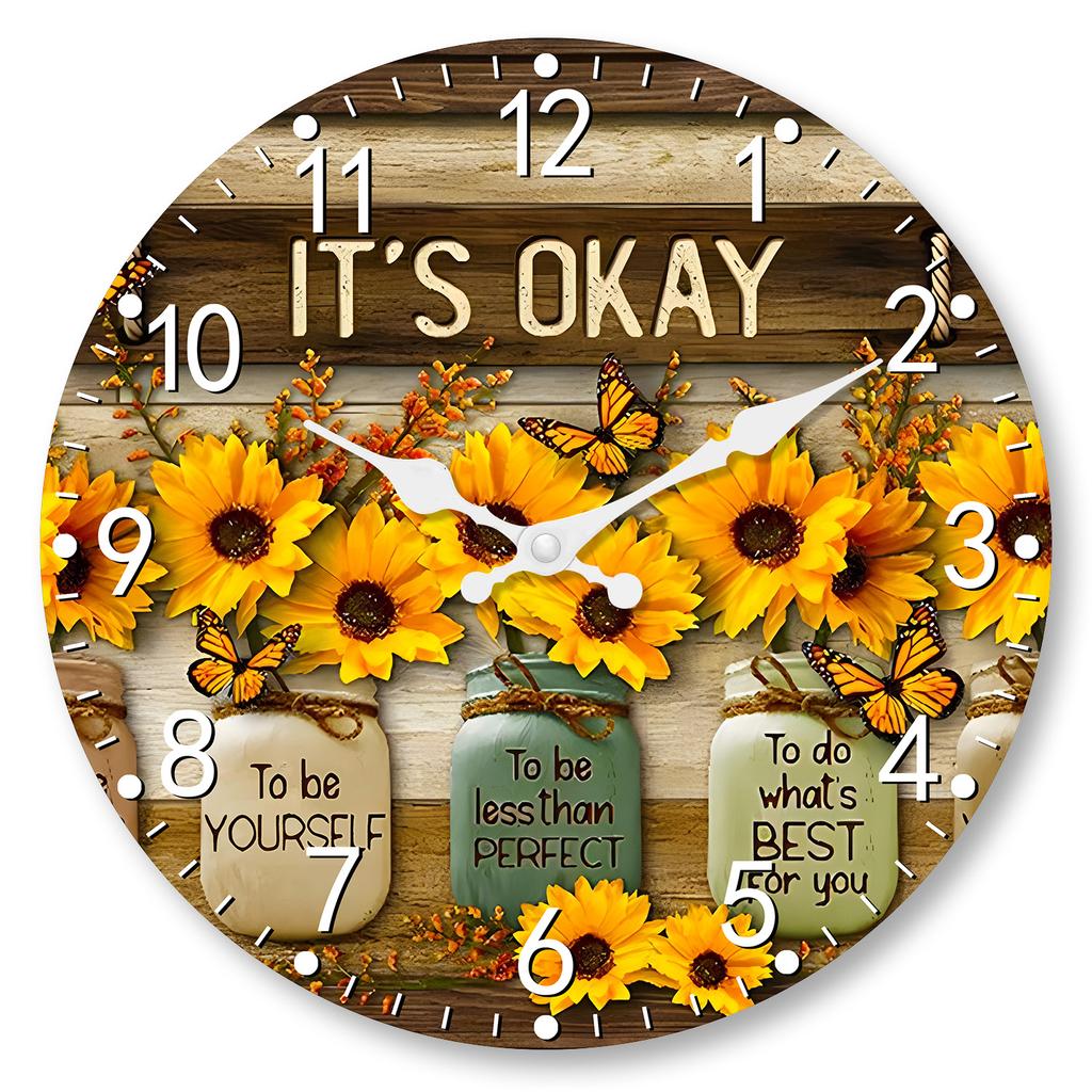 Top-Grade 1Pc High-Standard Wooden High-Standard Wall Top-Grade Clock High-Standard Sunflower First-Class And Premium-Quality Butterfly