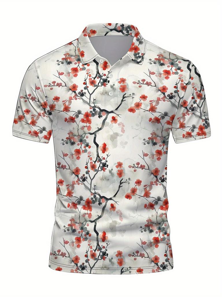 Men'S Short-Sleeve Polo Shirt with Flat Digital Print Pattern - No Texture