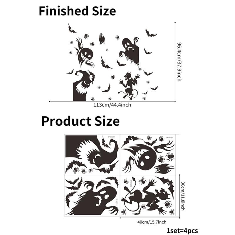 

Наклейка на стену на Хэллоуин, 4 листа, привидение, летучая мышь, паук, черная наклейка, украшение для домашнего фестиваля, вечеринка, украшение, подарок