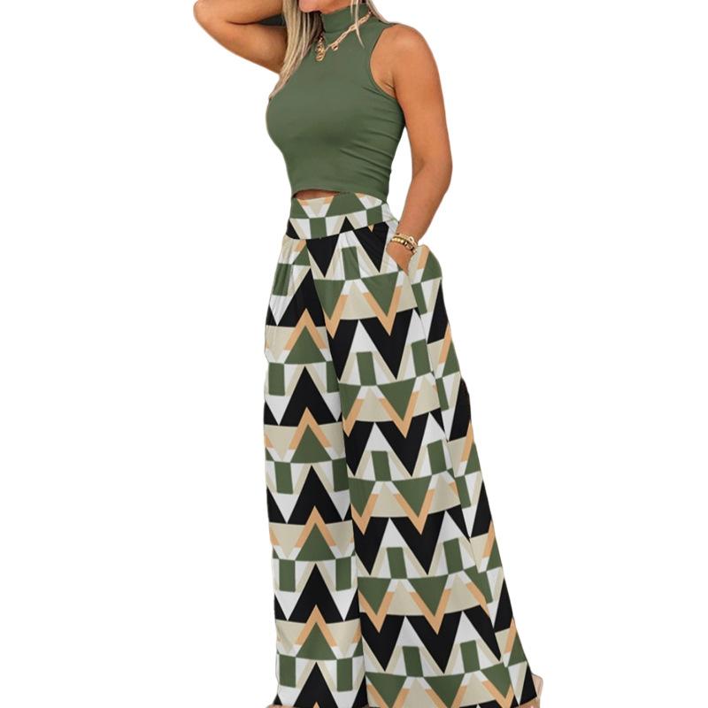 YYFS Dámské Módní Ležérní Letní Jarní Bez Rukávů Vysoký Krk Kalhotové Kostýmy