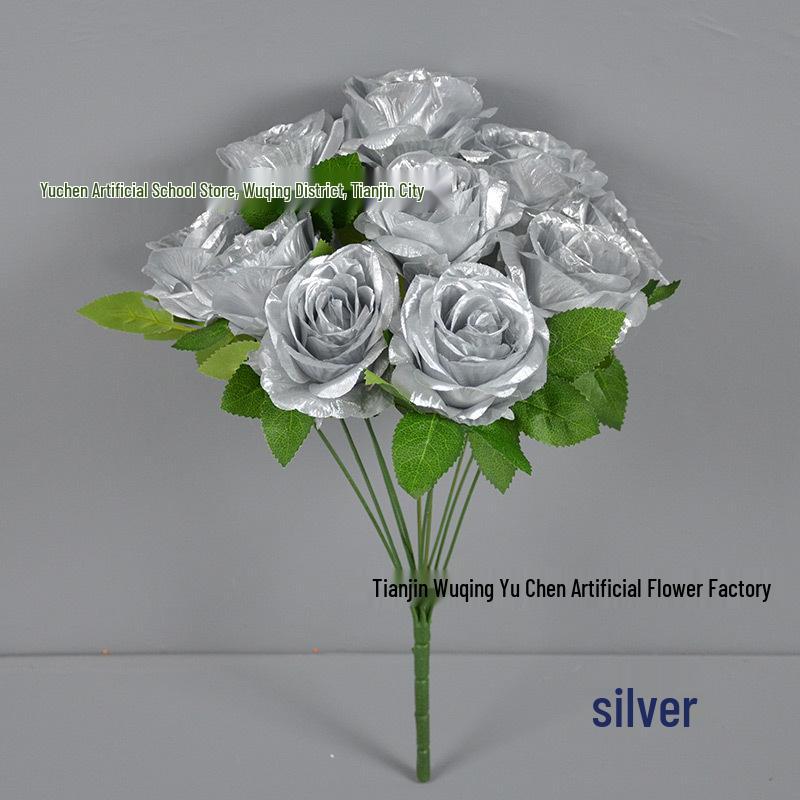 Black Gold Silk Rose Decoration - Single Stem, Hot Selling, Bar Decor