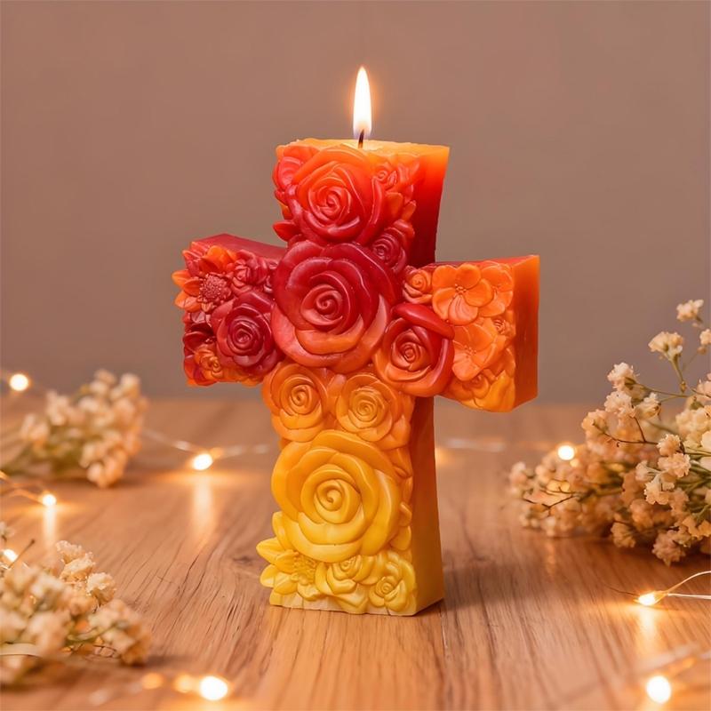 Food Grade Silicone Rose Crosses Candle Making Mould For Crafting Decorative Scented Candle