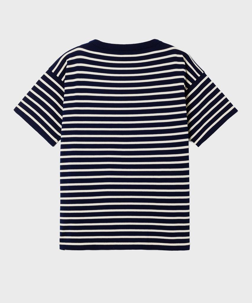 Andeleusenandeleusen Boatman Short Sleeve Striped Knit Royal Blue
