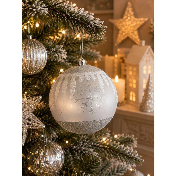 Boule de Noël décorée argent – 12 cm