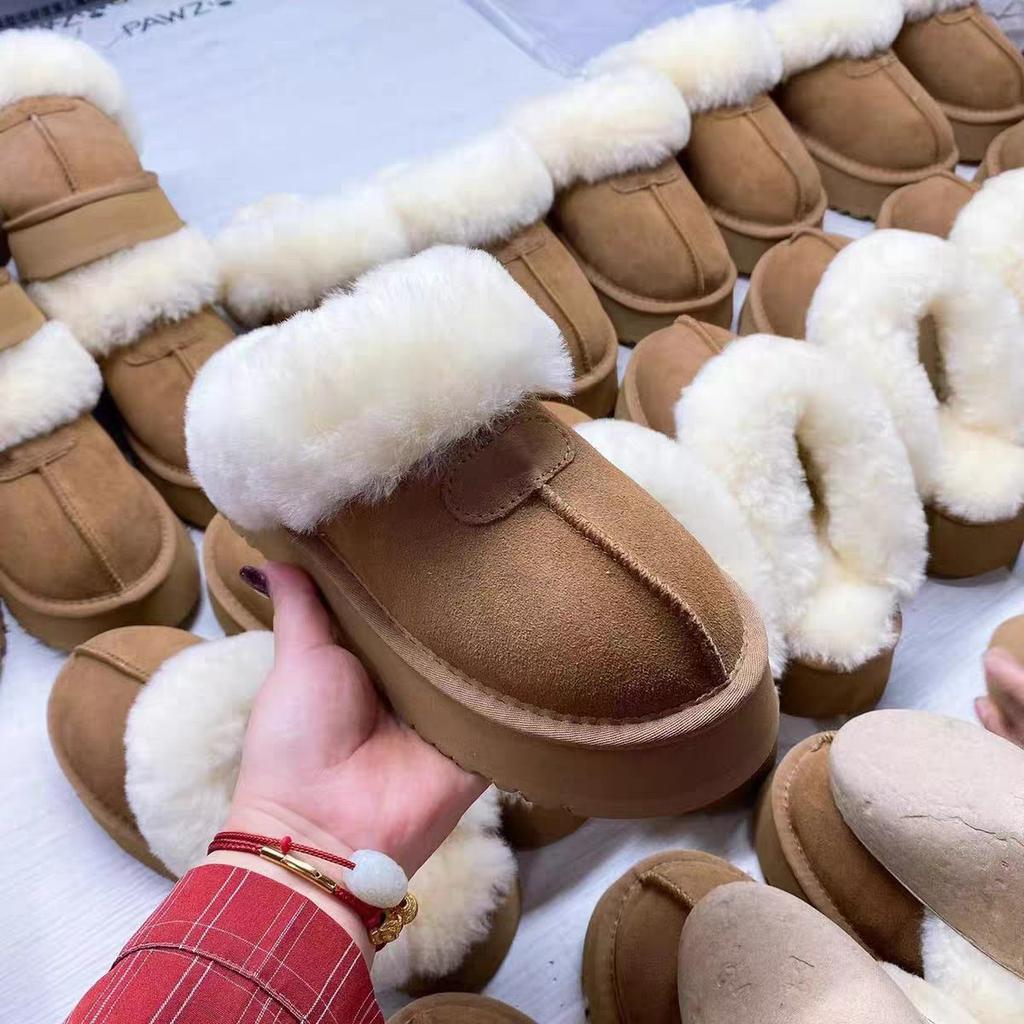 Women's winter fur one thickened padded warm cold lightweight hiking home cushioning waterproof non-slip sports snow boots cotton slippers