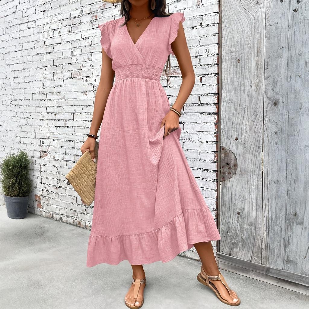 Women's Loose-fitting Casual V-neck Beach Fitted Dress