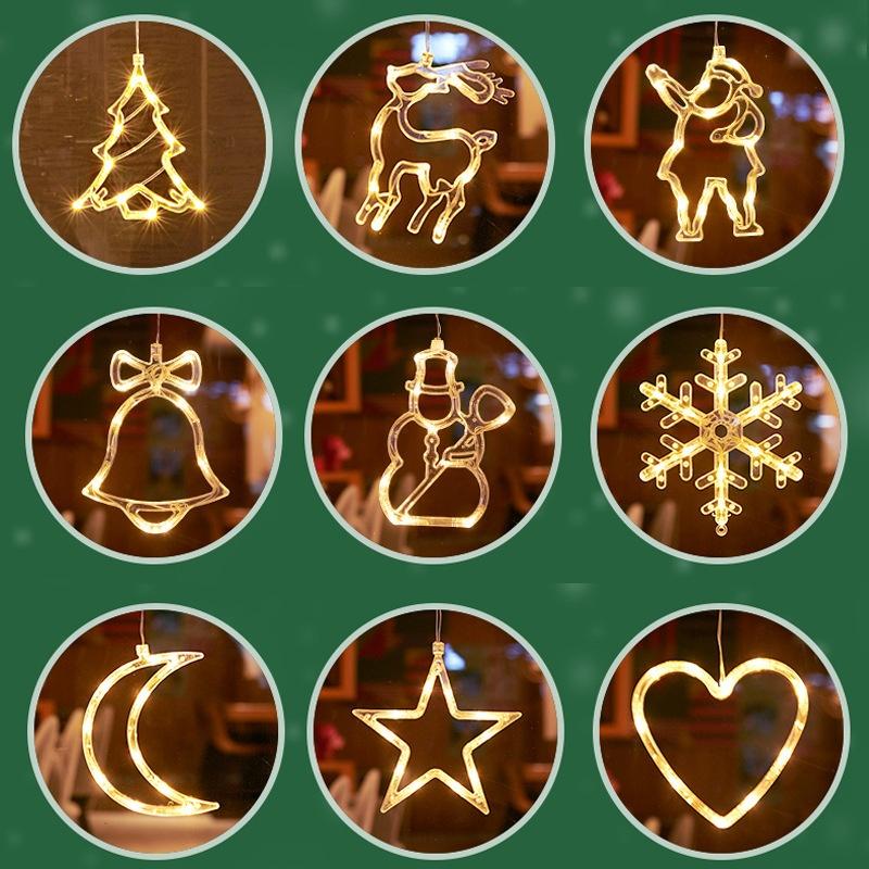 Weihnachts-LED-Licht Schneeflocke Weihnachtsmann Hängend Batteriebetrieben Fensterdekoration für Zuhause Weihnachten Neujahr