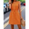 Women's Spring Summer Casual Sleeveless Mini Dress, Button Front Tie Waist Solid Color Woven A-Line Dress for Daily Wear