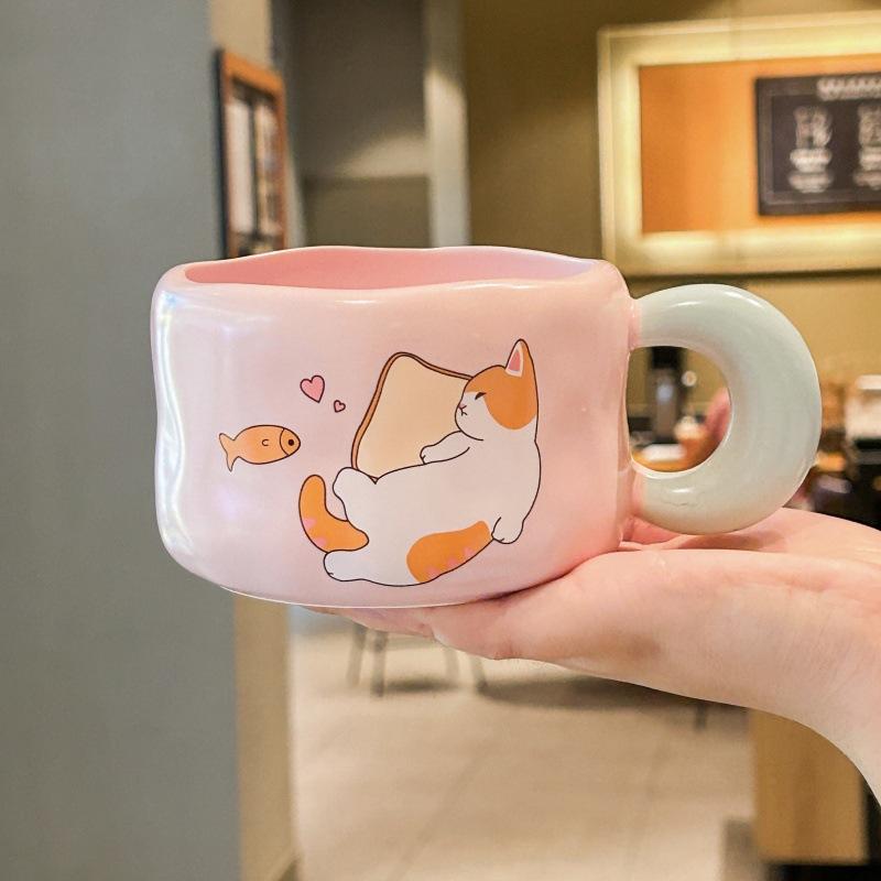 Girly heart cute cat ceramic mug couple breakfast milk cup office gift coffee cup birthday gift