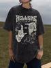 Zomer Gewassen Retro Anime Hellsing Abraham Van Helsing Vampier Alucard Bedrukt 90s Manga Oversized T-shirt voor Mannen en Vrouwen