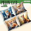 Fox Oil Painting Cushions Pillowcase Printed Polyester 45X45Cm Throw Pillow Cover Decorative Sofa Cushion Pillowslip Home Decor