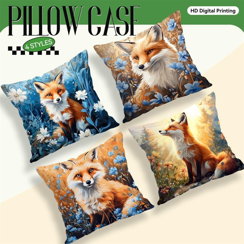 Fox Oil Painting Cushions Pillowcase Printed Polyester 45X45Cm Throw Pillow Cover Decorative Sofa Cushion Pillowslip Home Decor