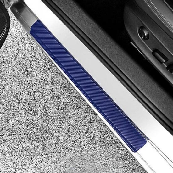 Blue Carbon Fiber Sticker Car Door Anti-Scratch Strip Protector Sill Scuff Cover
