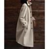 Womens Mid-Length Water-Resistant Wrinkled Trench Coat Cotton Blend Long Sleeve Single-Breasted Office Chic