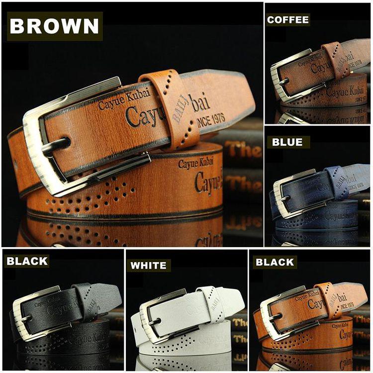 Pin Buckle Belt Clothing Accessories Men's Belt Retro Hollow Out Leather Fashion Leisure  Handmade