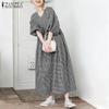 ZANZEA Women Casual V-Neck Summer Short Sleeve Plaid Print Dress