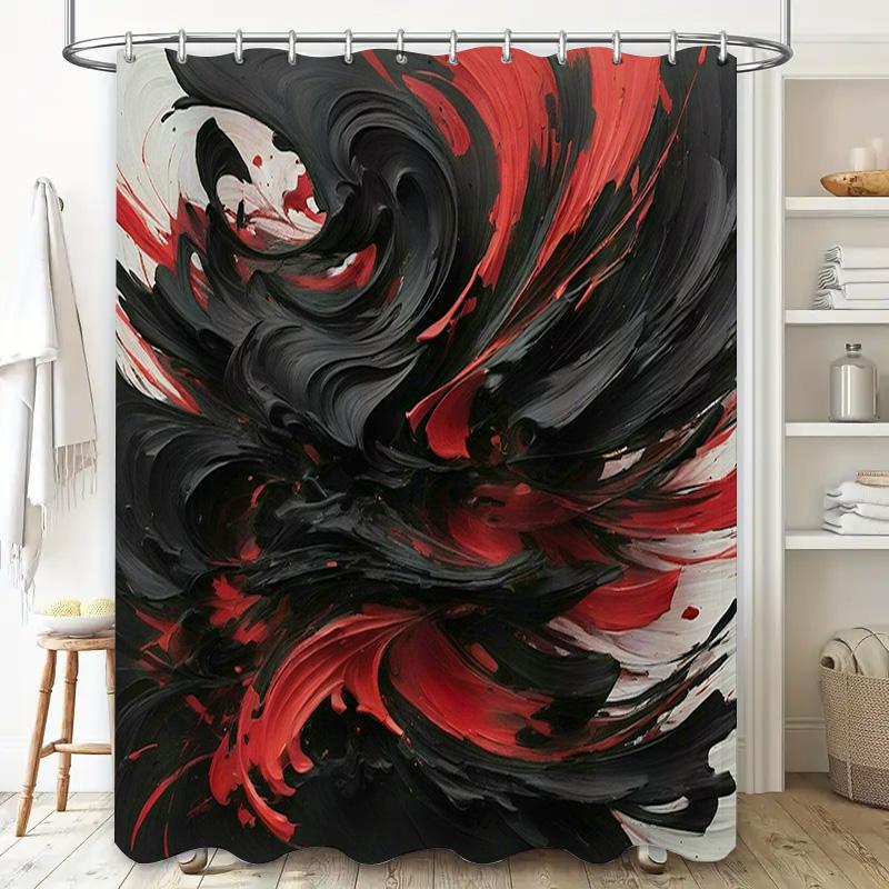 Black Red White Shower Curtain Modern Abstract Design Bathroom Decor Luxury Bath Room Set Waterproof Shower Curtain 72X84 Inch (
