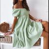 Summer Women's Short-sleeved One-shoulder Waist-skimming Ruffle Cuffs Solid Color Party Resort Dress