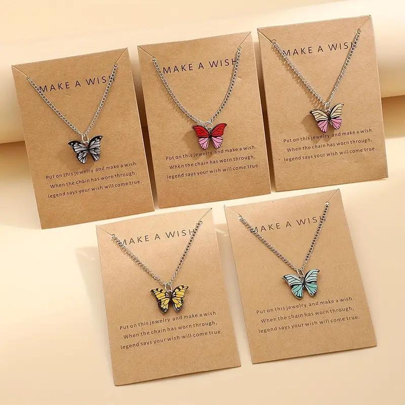 17KM 5-teiliges Halsketten-Set mit buntem Schmetterlingsanhänger, modische Halskette, Party-Geschenk für Frauen, Schmuck-Accessoires