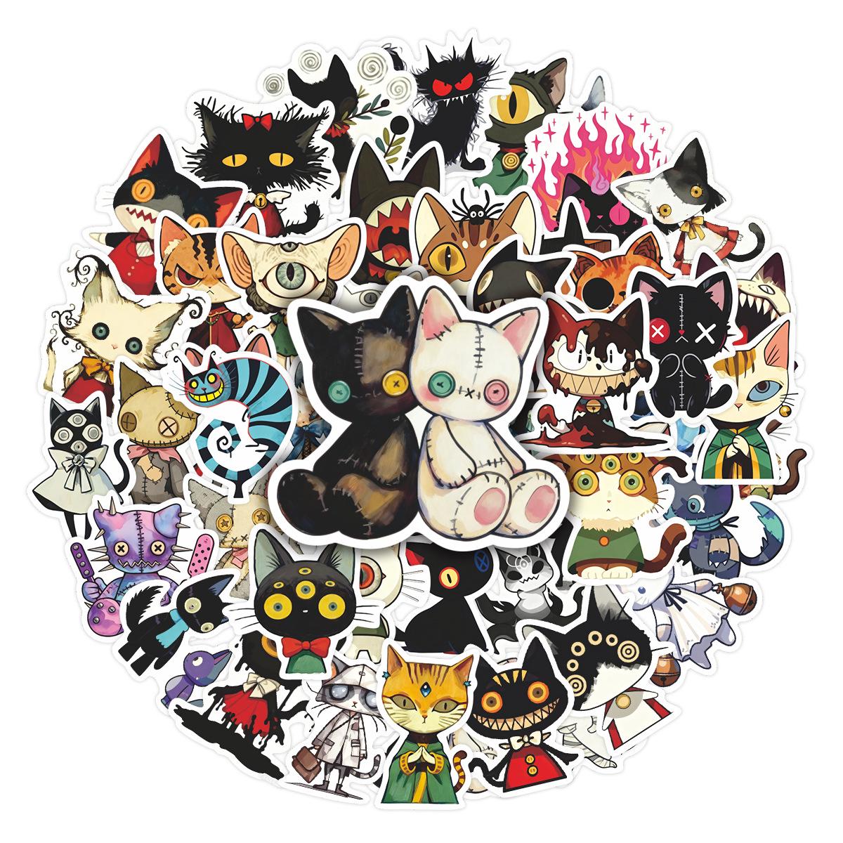 50 Gothic Cat Stickers: Creative, Cultural Designs for Notebooks, Phones & Stationery