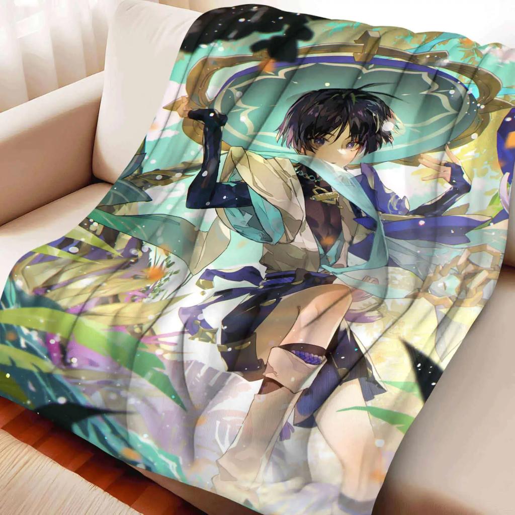 Genshin Impact Warm Flannel Throw Blanket for Home Decor Bedspread Trendy Street Style