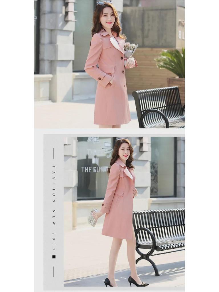 Women's Mid-Length Trench Coat, 2023 Korean Style, Slim Fit, Sizes 25-45, Suitable for Spring & Autumn.