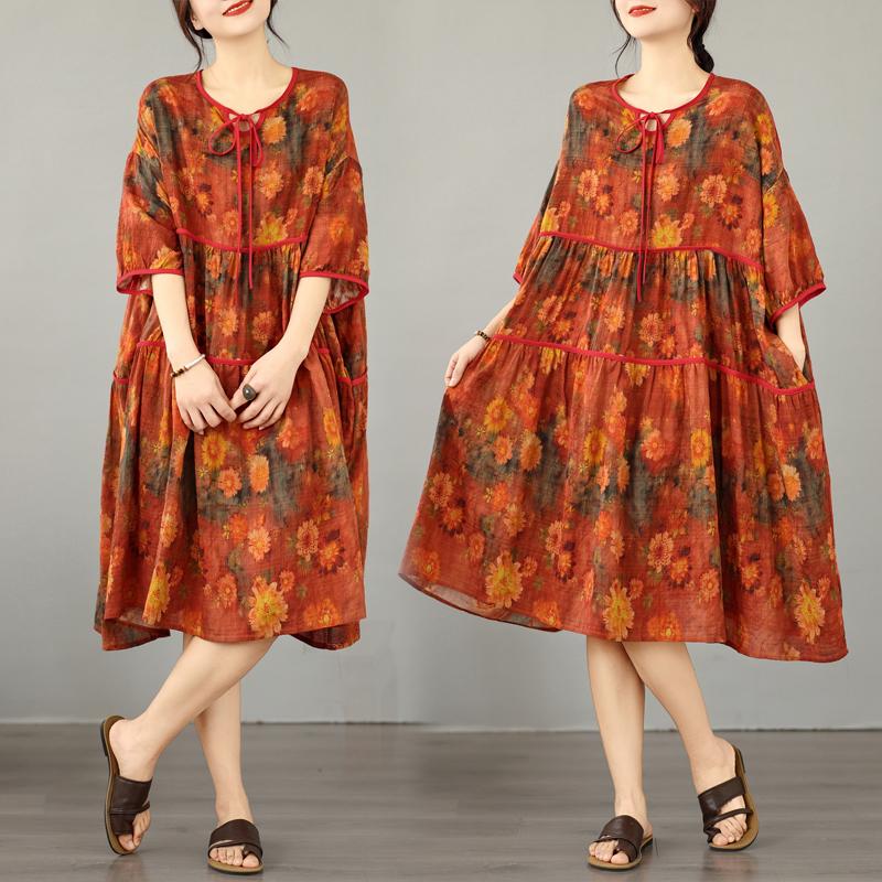 DIMANAF Nuovo 2026 Donna Taglie Forti Estate Abito Lungo Abito da Sole Ampio Oversize Maxi Donna Floreale Stampa su Cotone Vestito
