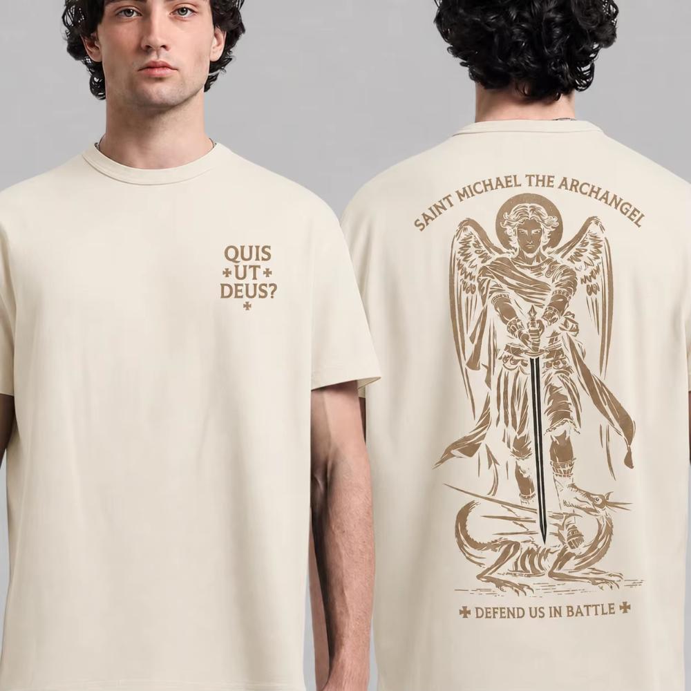 2026 Saint Michael The Archangel Adult HighQuality Printed Cotton Tee Unisexs Clothing Unisexs Summer Fashionable Trend T Shirt