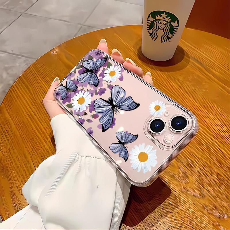 Chrysanthemum butterfly mobile phone case is suitable for 16/15pro mobile phone case, Apple 17pm anti-drop all-inclusive iphone12 transparent.