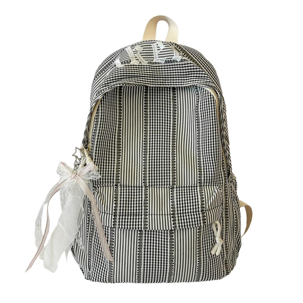 Schoolbag new vertical striped schoolbag female student Korean ins fashion plaid backpack large capacity lightweight casual backpack