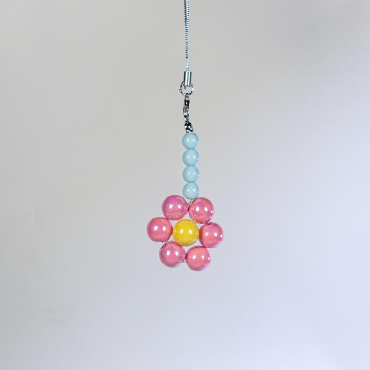 Colorful Bead Flower Pendant Phone Charm Hangings Rope Sweet Phone Chain Strap Bag Decoration Lanyard Keychain Accessory
