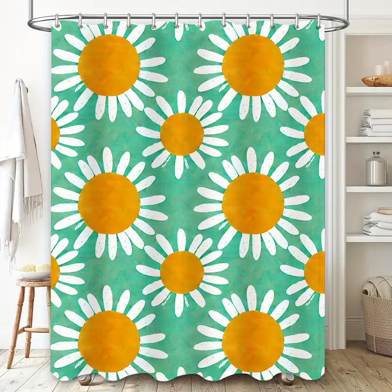 Bright Floral Shower Curtain 3D Printed Bathroom Decor Waterproof Fabric Modern Sunflower Design For Home Decoration In Green Co