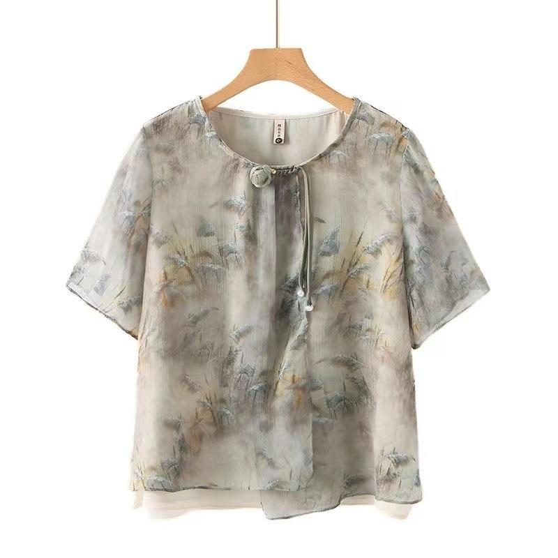 

Летний костюм женская мода короткий рукав шифон футболка L