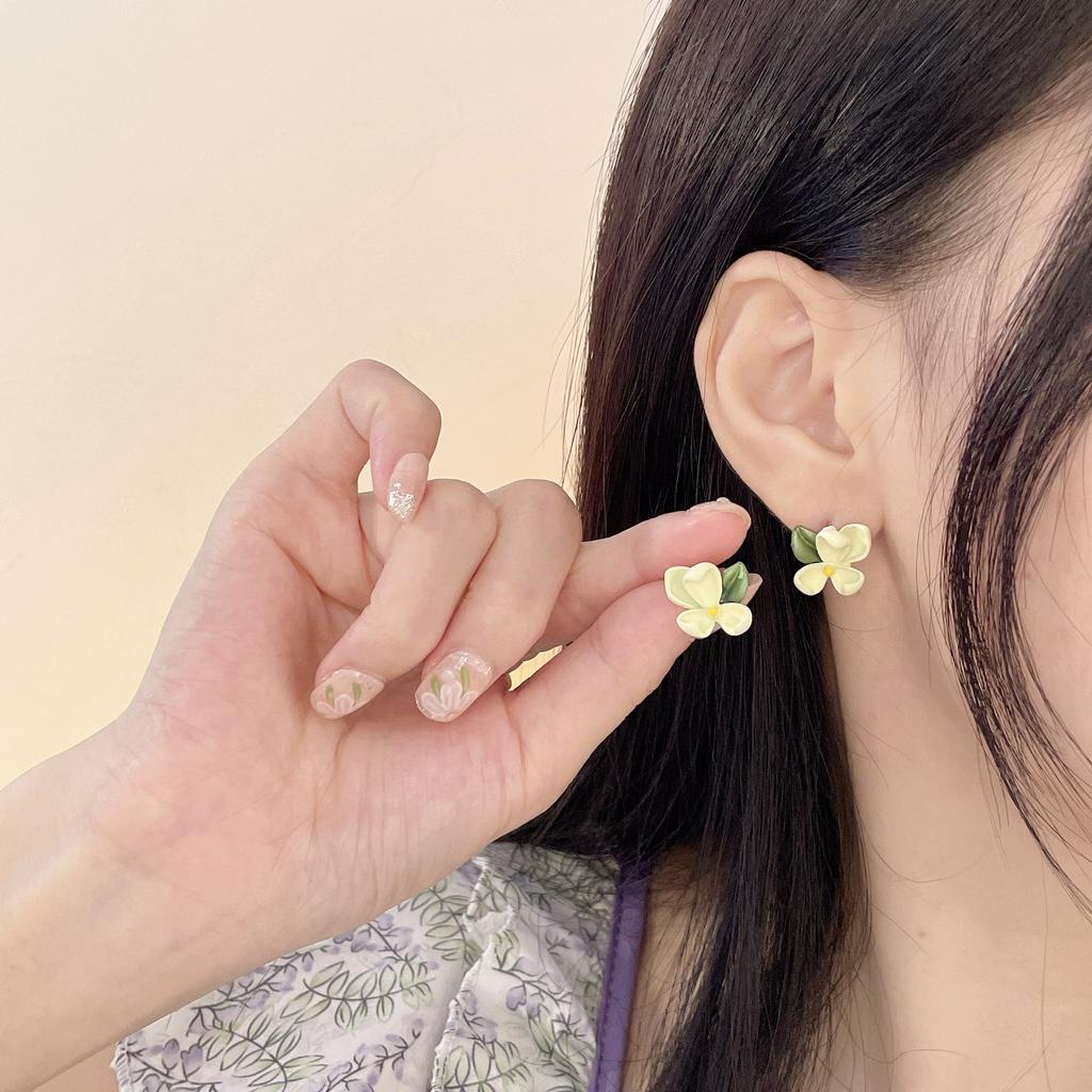 French Earrings Gardenia Flower Stud Earrings Niche Earrings for Women Jewelry Gift