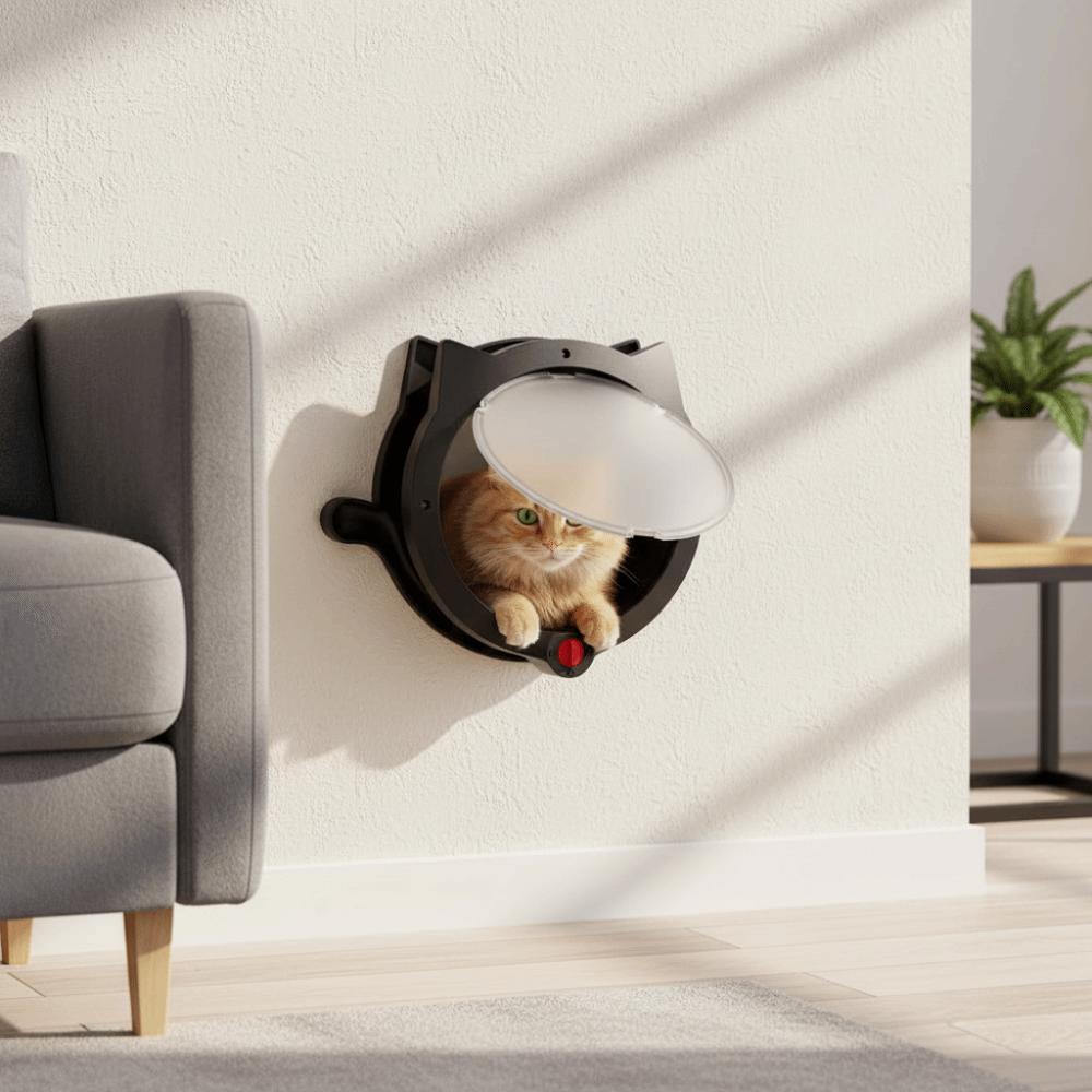Magnetic Cat Flap Door Bidirectional Opening Plastic Pet Automatic Door With Cat Ears 4 Locking Modes Pet Archway bianco