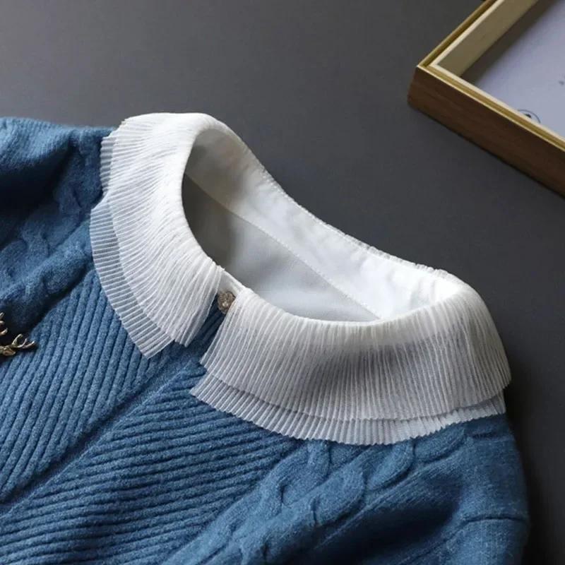 Lace Novelty Fake Collar for Women Shirt Front Ties Detachable Collar Stand Dress Sweater Girls False Collar