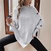 Women's Winter High Collar Asymmetric Hem Cape Sweater, Button Decoration Bat Sleeve Fried Dough Twists Weave Texture